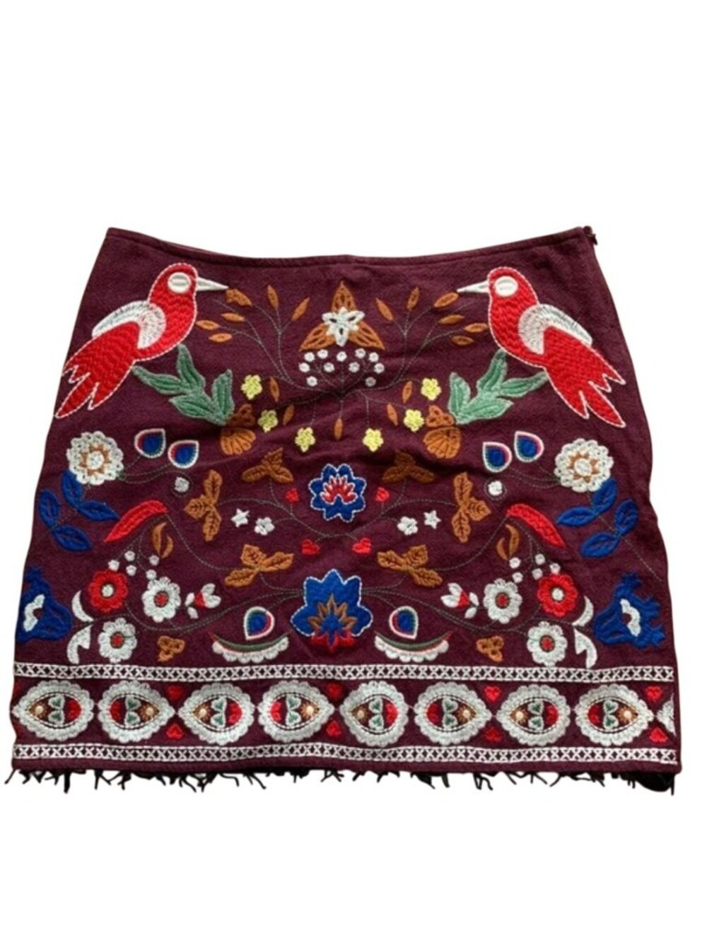 Umgee Floral Bird Embroidered Boho Denim Mini Skirt Womens Size S, Boho,